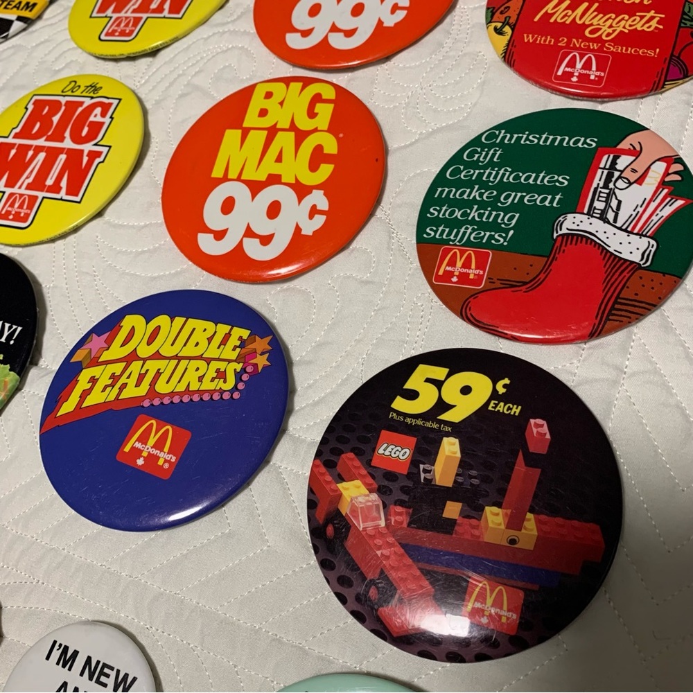 Vintage McDonalds button pins employee hamburger Ronald McDonald pin collectible - Picture 2 of 6